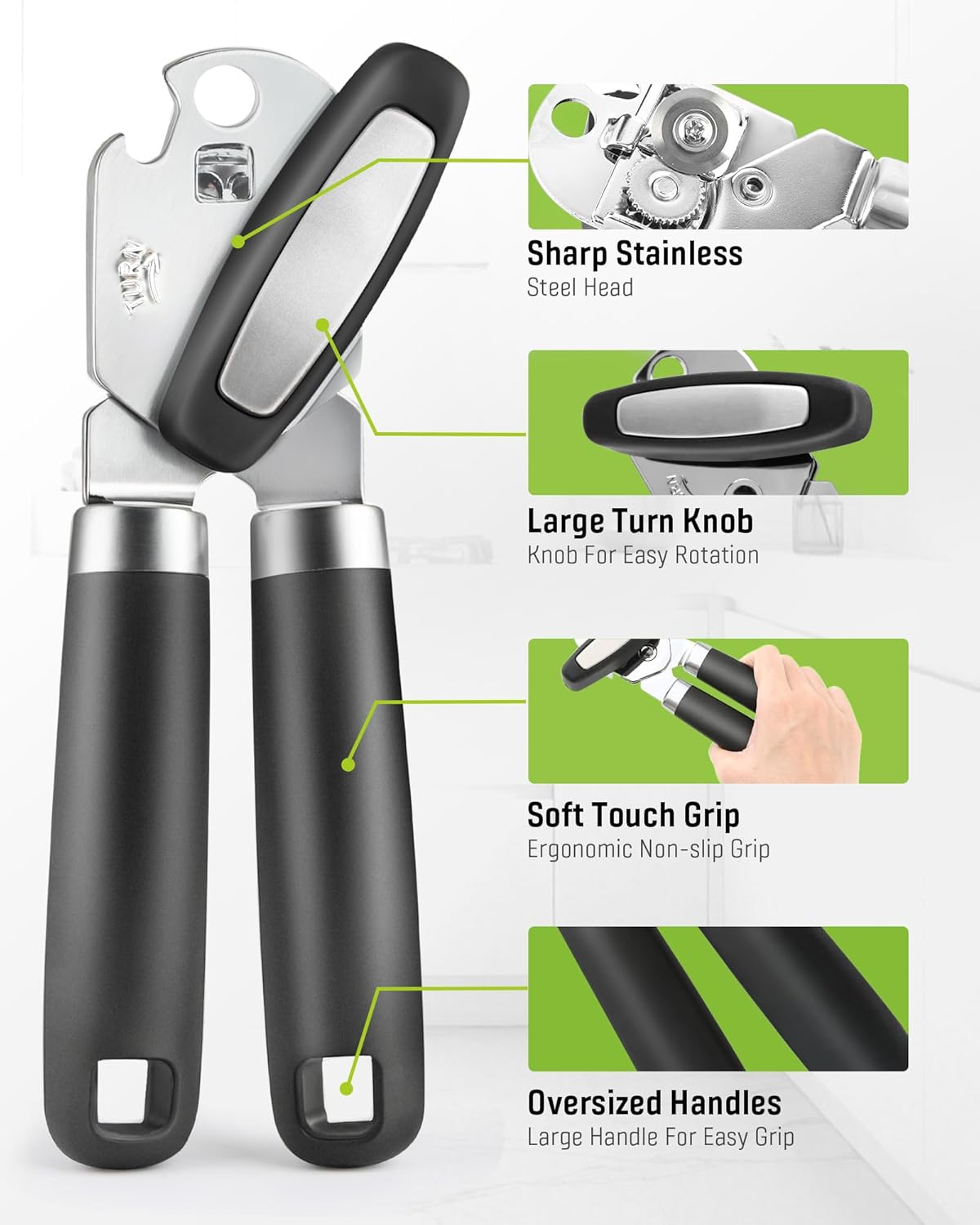 Multifunctional Can Opener - Heavy Duty Manual Tool with Smooth Cutting Edge | Ideal for Seniors & Camping - Black