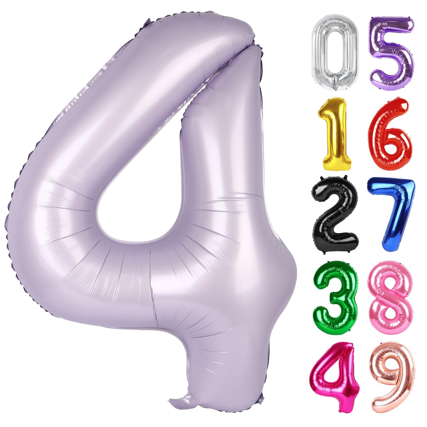 Lilac Number 4 Balloon 40 Inch, 4th Birthday Party Decorations for Children, Giant 4 Foil Balloon for Party Supplies