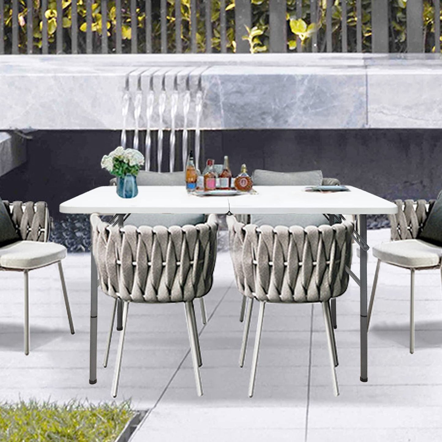 Camp Solutions Plastic Folding Table, 6 FT Folding Table, Plastic Portable Tables for Dining Parties Card Picnic Camping, Granite White