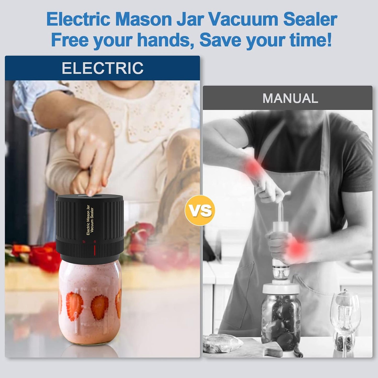 Skiennix Electric Mason Jar Vacuum Sealer Kit - 48-Piece Set with Lids & Rings for Wide Mouth Jars