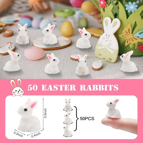 Exasinine Mini Rabbit Figurines - 50Pcs Easter Bunny Ornaments for Fairy Garden & Home Décor