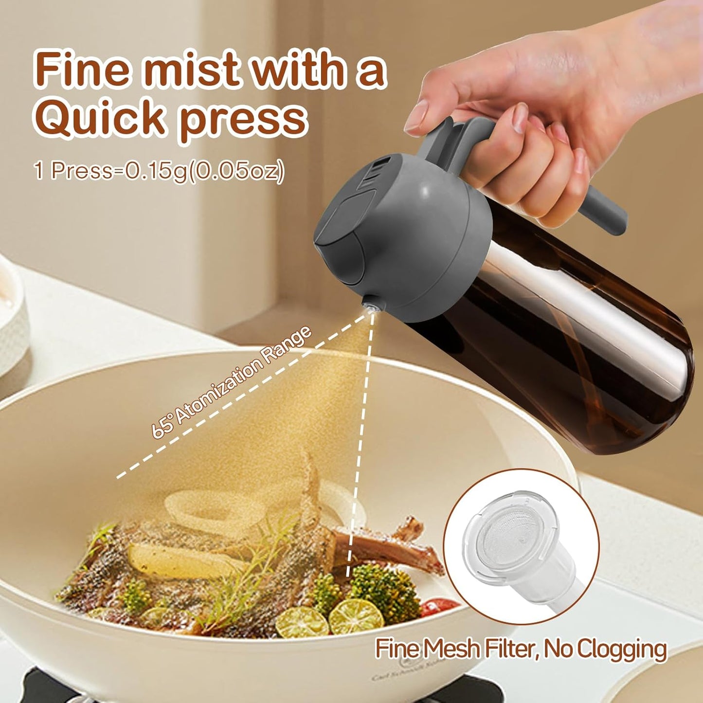 YARRAMATE 16oz Dark Brown Oil Sprayer - Premium Food-Grade 2-in-1 Olive Oil Dispenser for Cooking & BBQ