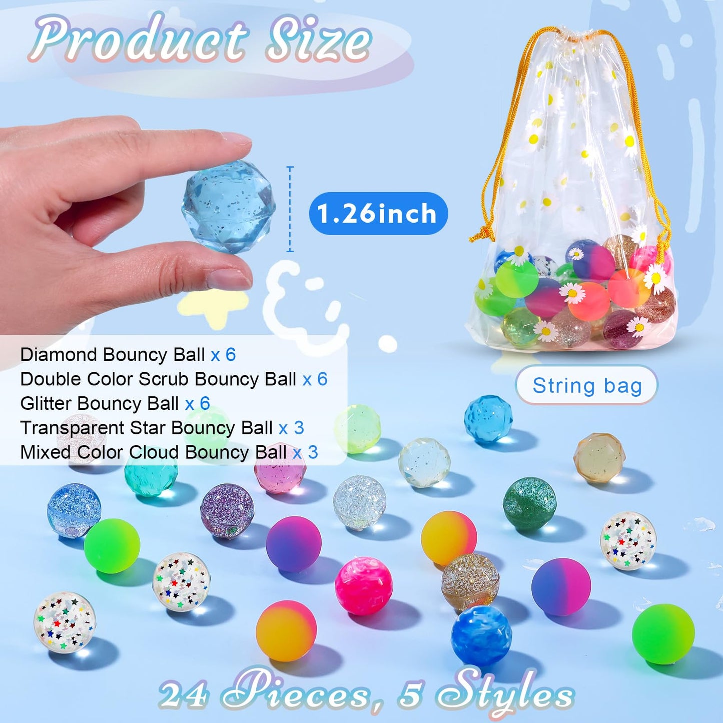 QYESQ Easter Egg Fillers - Easter Basket Stuffers - 24 Bouncy Balls, Fidget Toys, Easter Basket Essentials Party Favors Supplies, Family Games Prize Bulk Birthday Gifts for Boys Girls Teens Classroom