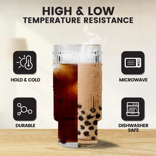 Icesip 4 Pcs 16 oz Glasses Cups with Bamboo Lids Straws Brush Hobnail Glass Tumbler with Straw and Lid for Juice Iced Coffee Soda Cocktail Juice