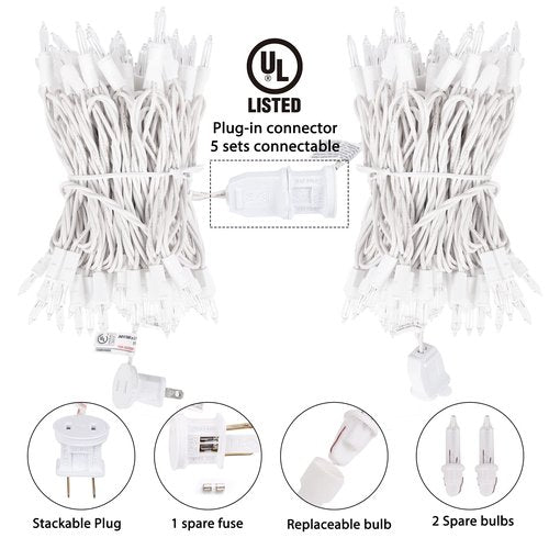 Brightown 50 Count Warm White Christmas Lights, Clear Mini Incandescent Lights on White Wire, Christmas Tree String Lights for Indoor Outdoor Decorations（10ft）