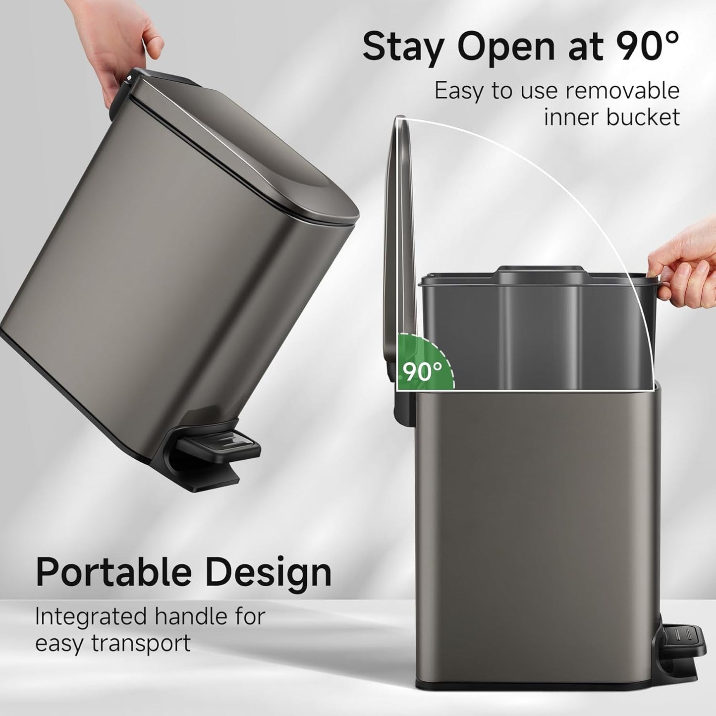 TIPGO Slim Bathroom Trash Can - Soft Close Lid, 6L Stainless Steel with Removable Inner Bucket | Black Gold