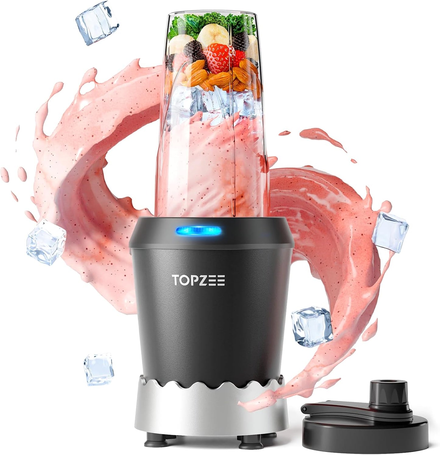 TOPZEE Personal Smoothie Blender - 1000W Single-Serve Blender with 24oz To-Go Cup | Ideal for Protein Shakes & Smoothies, Black