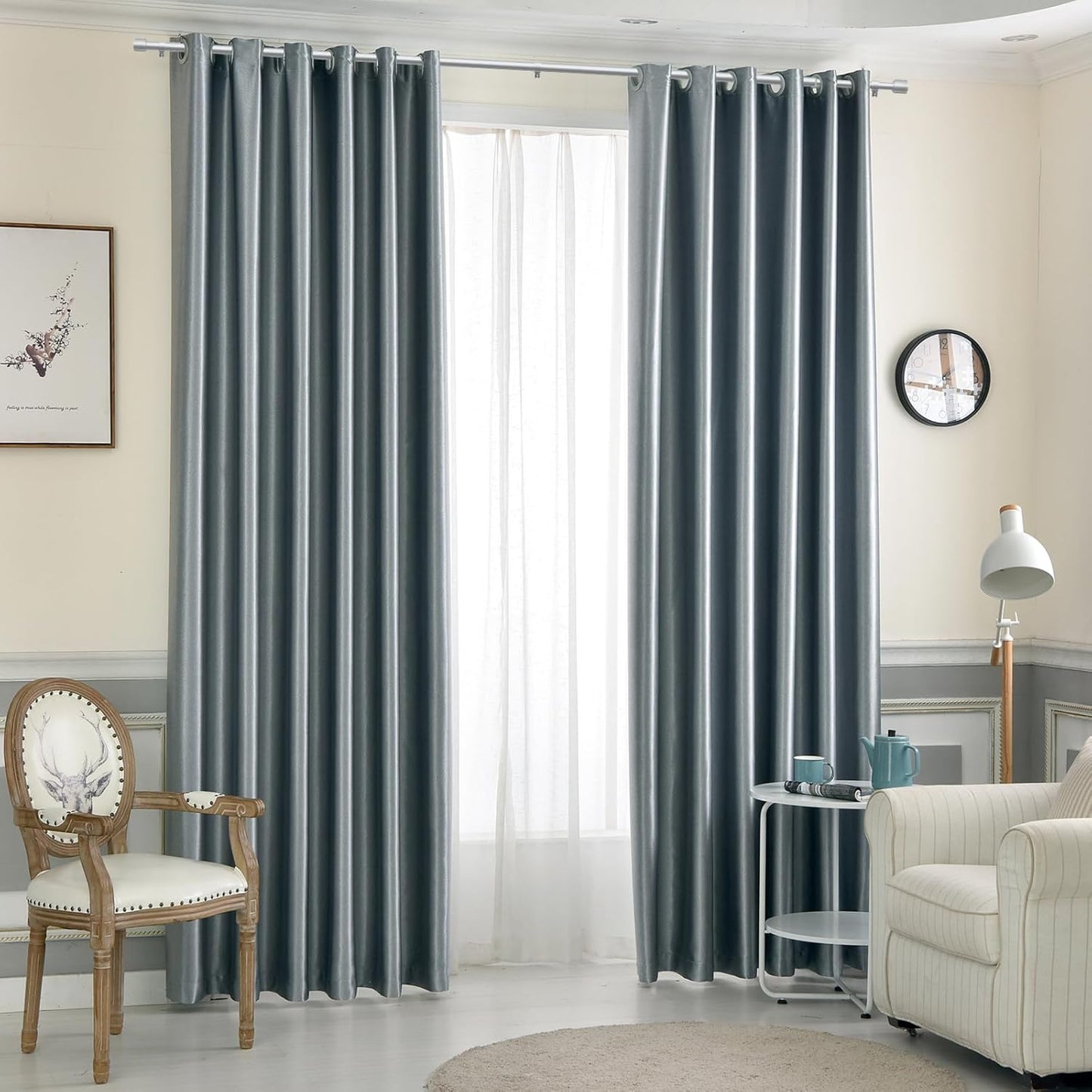 Skiennix 1” Diameter Silver Curtain Rods - Heavy Duty Adjustable Window Treatment, 30-120 Inch, Ideal for Bedroom & Living Room