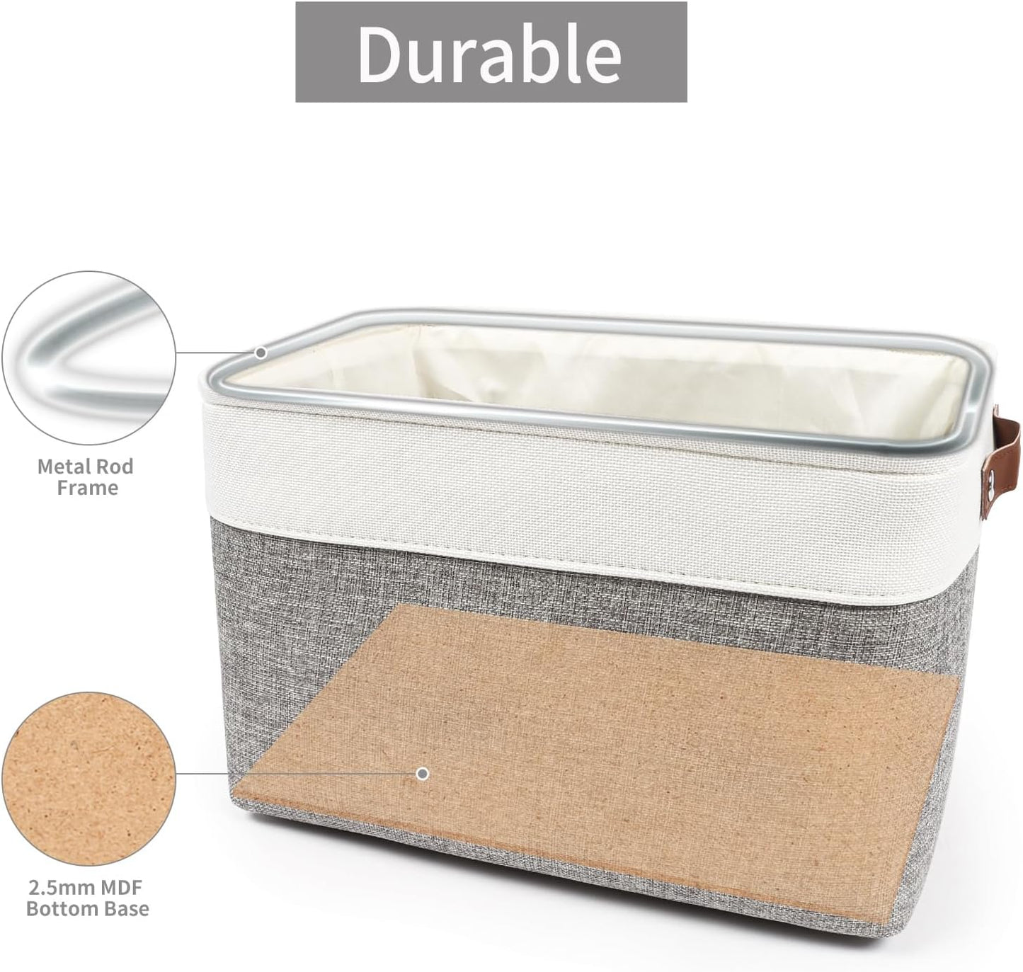 Bagnizer Storage Bins - Large Fabric Baskets for Organizing | 3-Pack Decorative Linen Bins (Grey & White) 15x11x9.5 Inches
