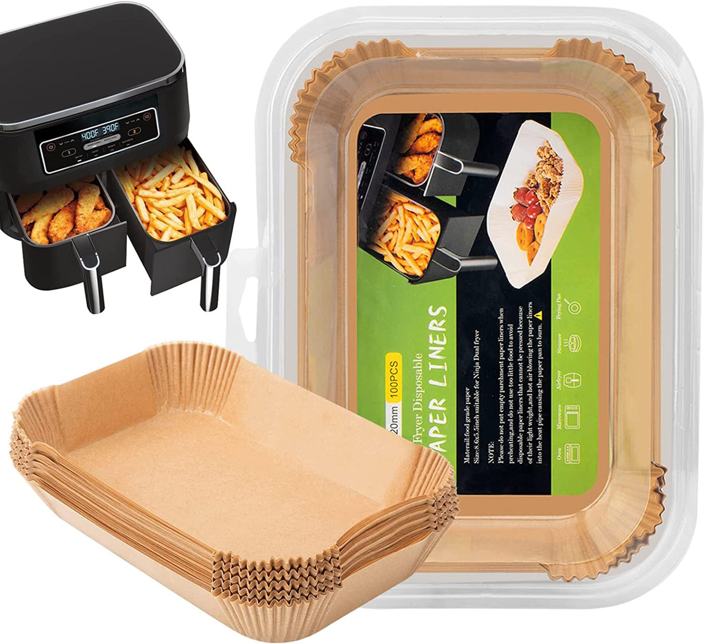 MooManGoo Air Fryer Disposable Liners, Air Fryer Liners Rectangle 8.6x 5.5'', Air fryer Parchment Paper Liners, Accessories Baking Paper (100pcs)