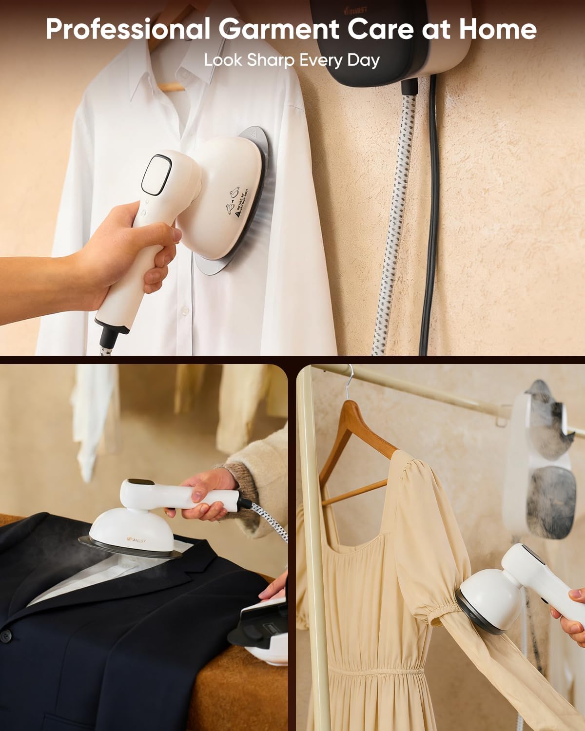 VITANEST 2-in-1 Steam Iron & Steamer - 1150W Turbo with 30s Heat-Up, 570mL Tank | Versatile Ironing for Home & Travel (White)