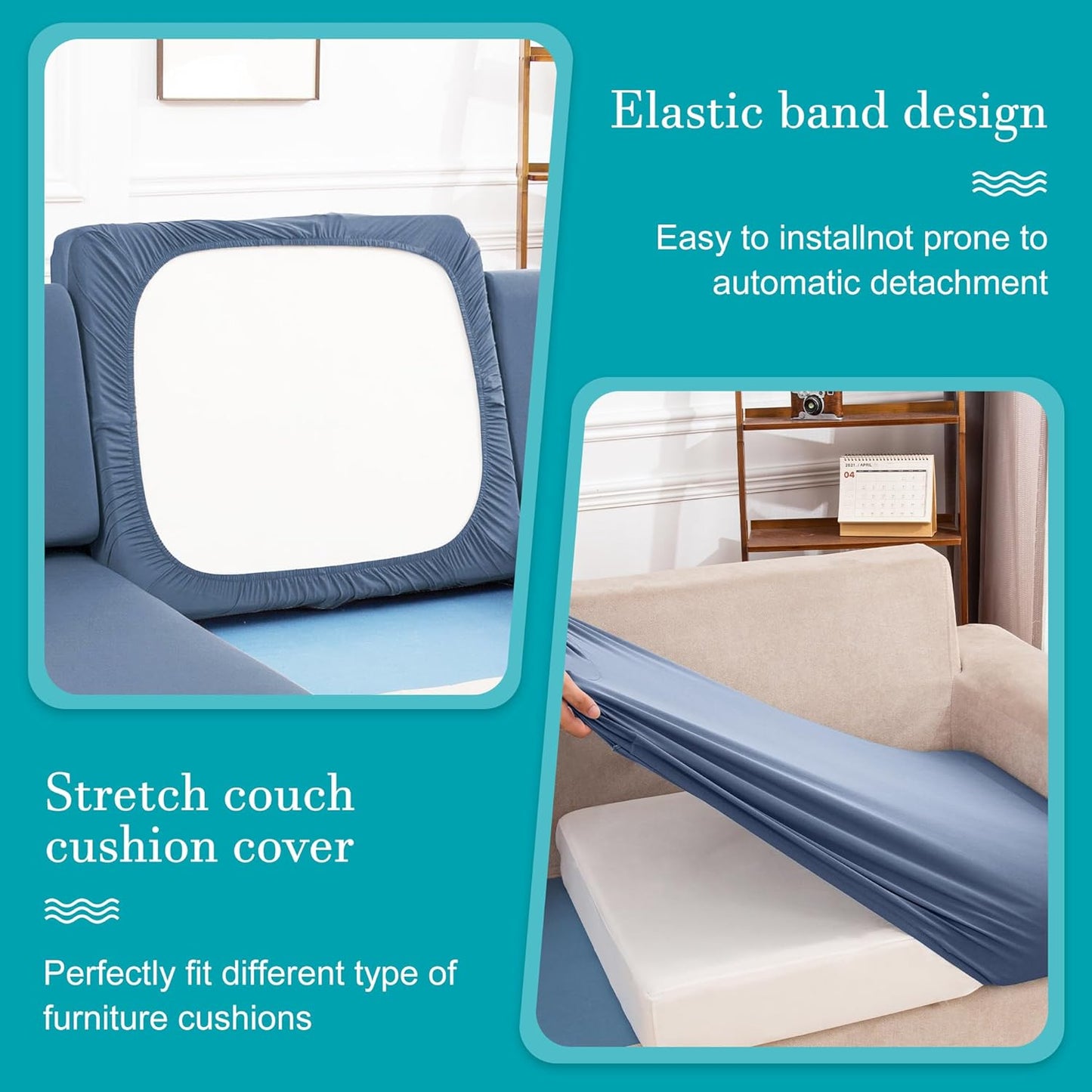 Skiennix 12-Piece Stretch Patio Cushion Covers - Washable Outdoor Sofa Slipcovers | Gray Blue