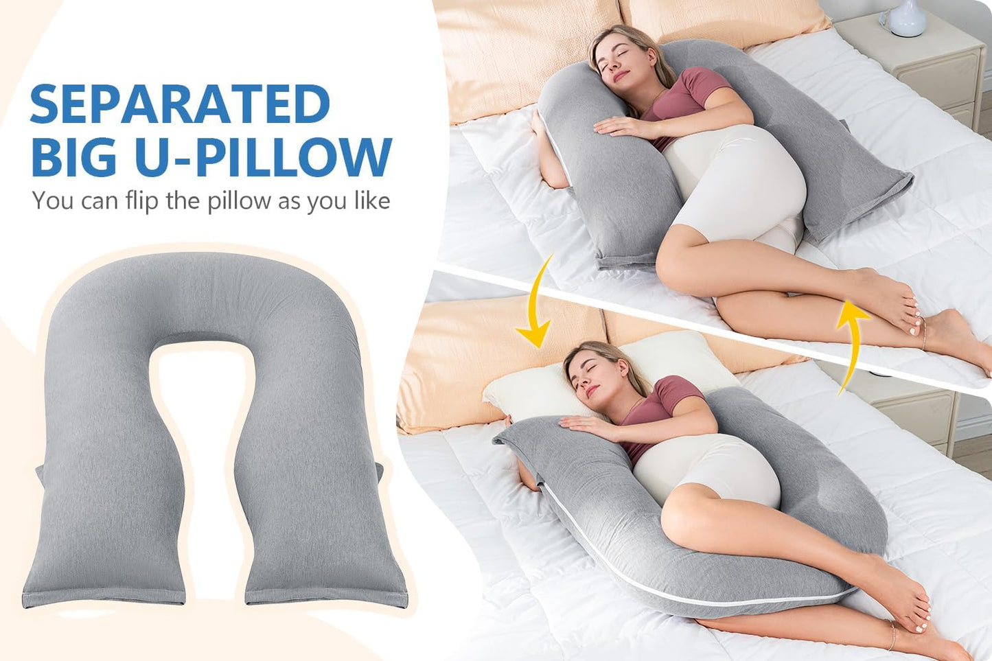 INSEN Pregnancy Pillows, Detachable Body Pillow for Sleeping, Nurse & Relax, Multi-Use Pregnancy Pillows for Pregnant Women, Grey