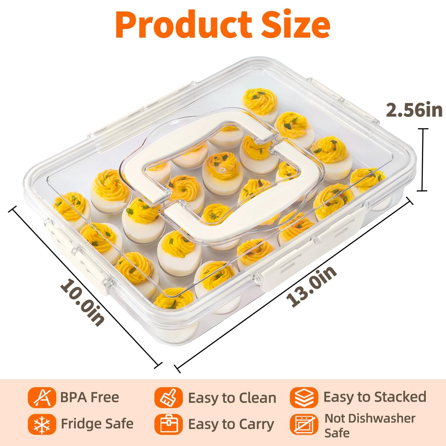MesRosa Deviled Egg Containers with Lid and Handle, Durable Clear Plastic Deviled Egg Carrier Storage 24 Eggs, Stackable Egg Holder for Fridge, Portable Tray Platter for Party & Picnics-1 Pack White