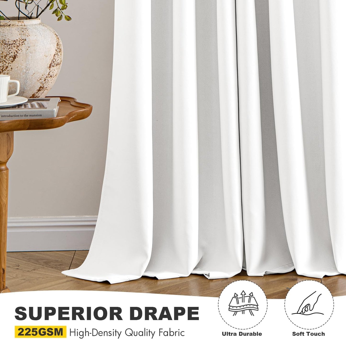 MIULEE Blackout Curtains - Thermal Insulated Room Darkening Drapes | Pure White, 84 Inches Long, 2 Panels