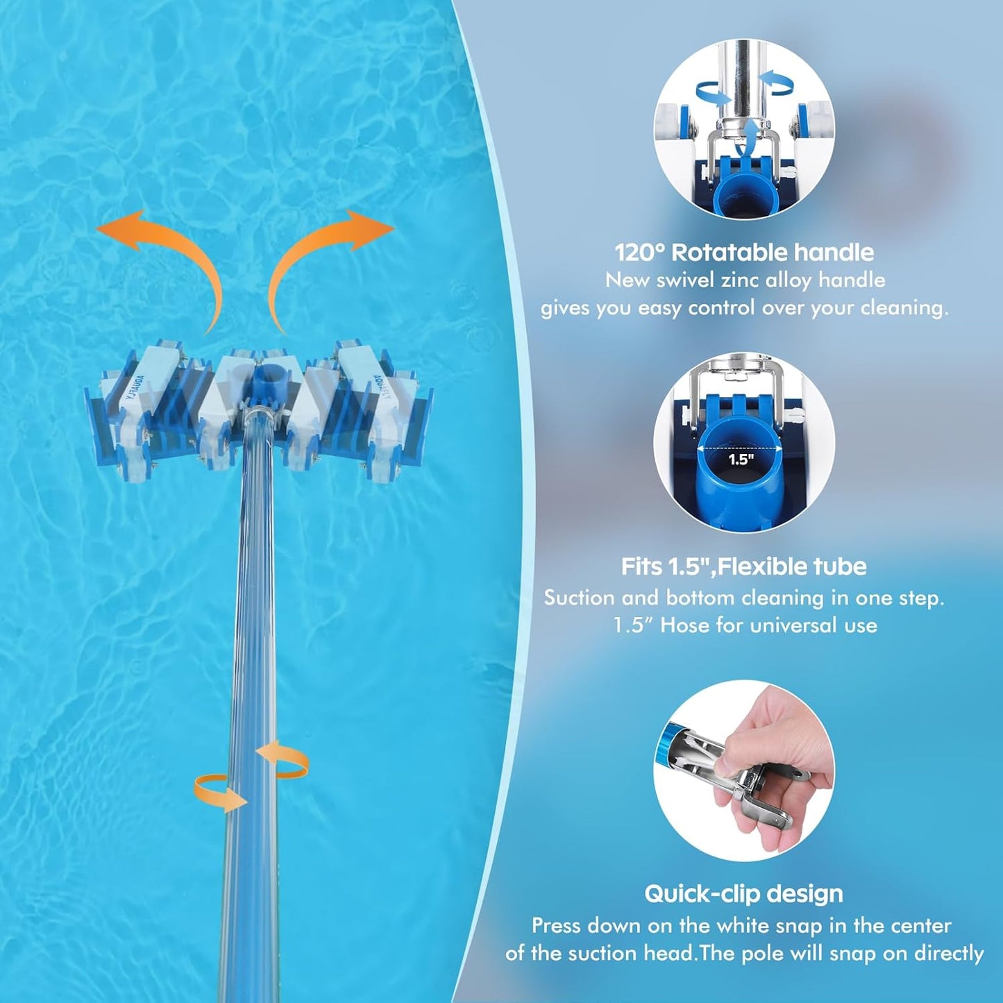 Skiennix Pool Vacuum Head - Heavy Duty Manual Cleaning with Wheels | 14" for Inground & Above Ground Pools