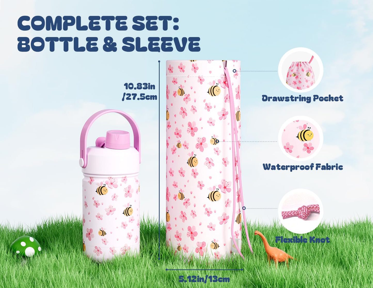 POWCAN 2 Pack 18 oz Kids Insulated Water Bottle for School: Leakproof, 2-in-1 Straw Spout Lid, BPA-Free, Keep Cold 24 Hrs, Stainless Steel Cup for Sports, Travel, Gift for Girls Boys Daughters Sons