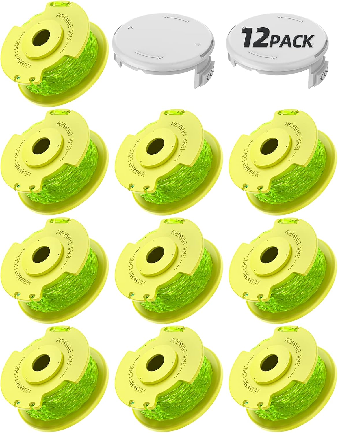Ryobi String Trimmer Refill Line - 0.08'' Weed Wacker String (10 Replacement Spools & 2 Caps)