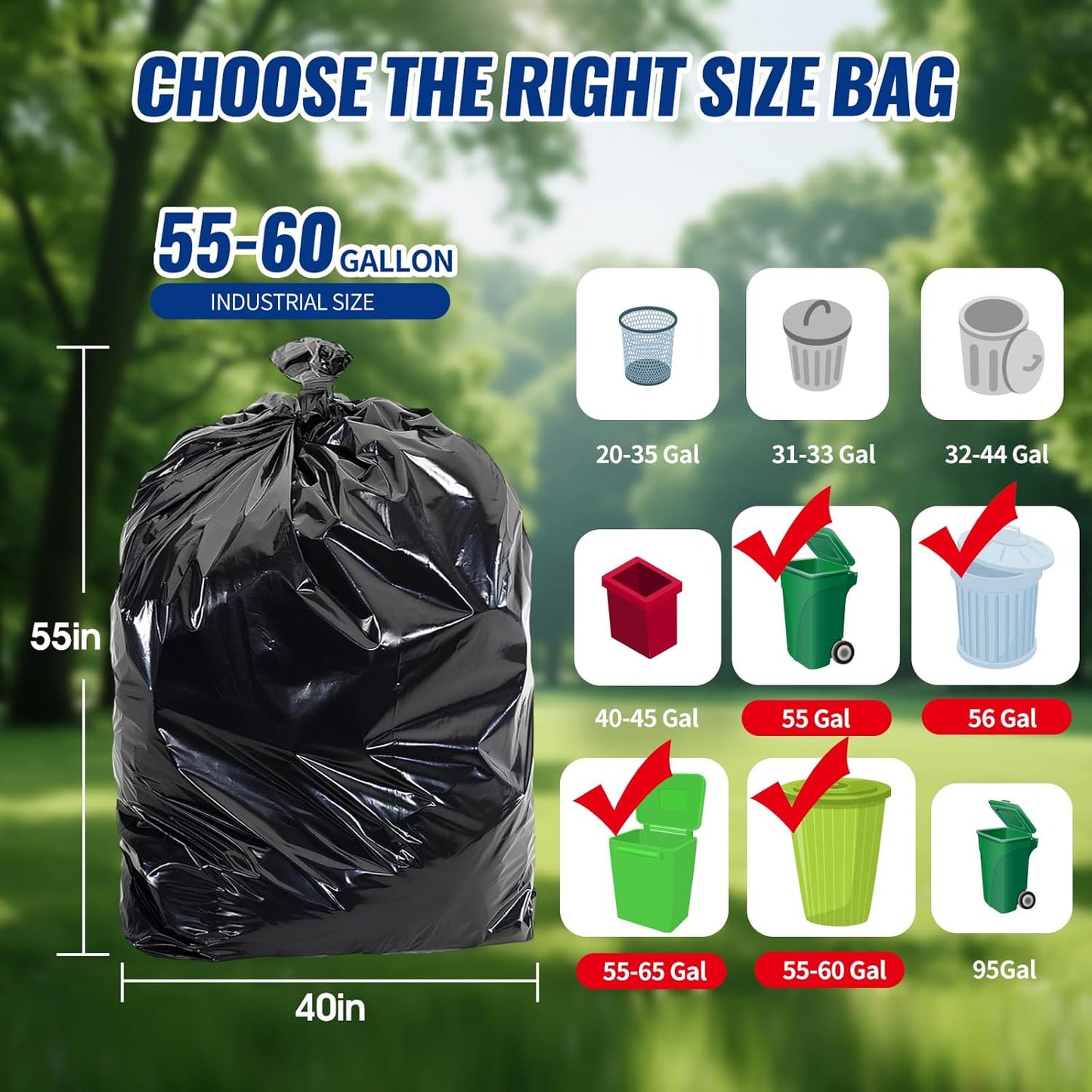 Regine Switzerland 120 Count Trash Bags - Tear-Free 55-60 Gallon Black Garbage Bags for Daily Use | Lightweight 17 Micron Design