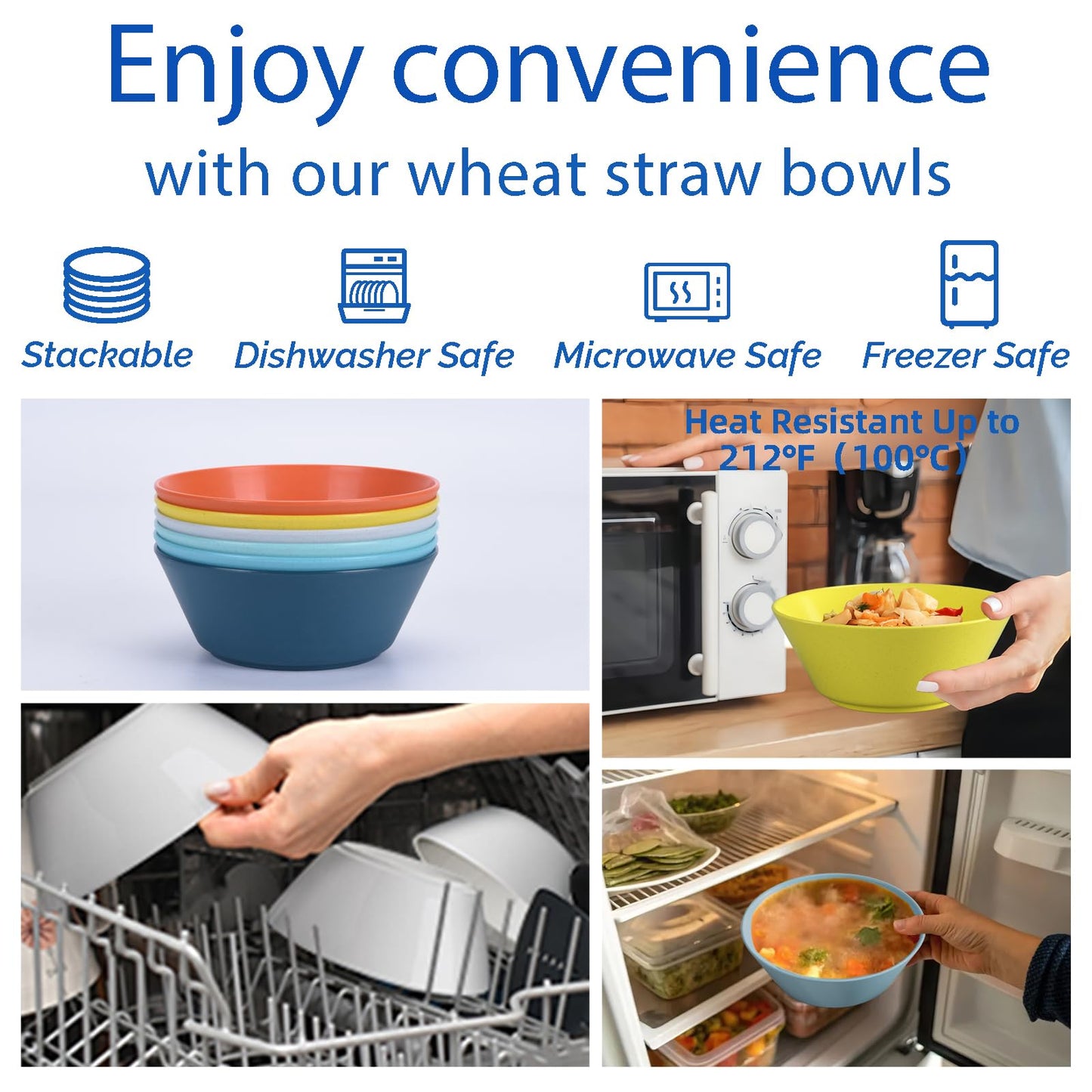 Unbreakable Large Cereal Bowls Set of 6, 32 Ounce BPA-Free Microwave & Dishwasher Safe Salad Bowls, Stackable Multicolor Kitchen Bowls for Serving, Soup, Oatmeal, Pasta, Camping & Daily Use
