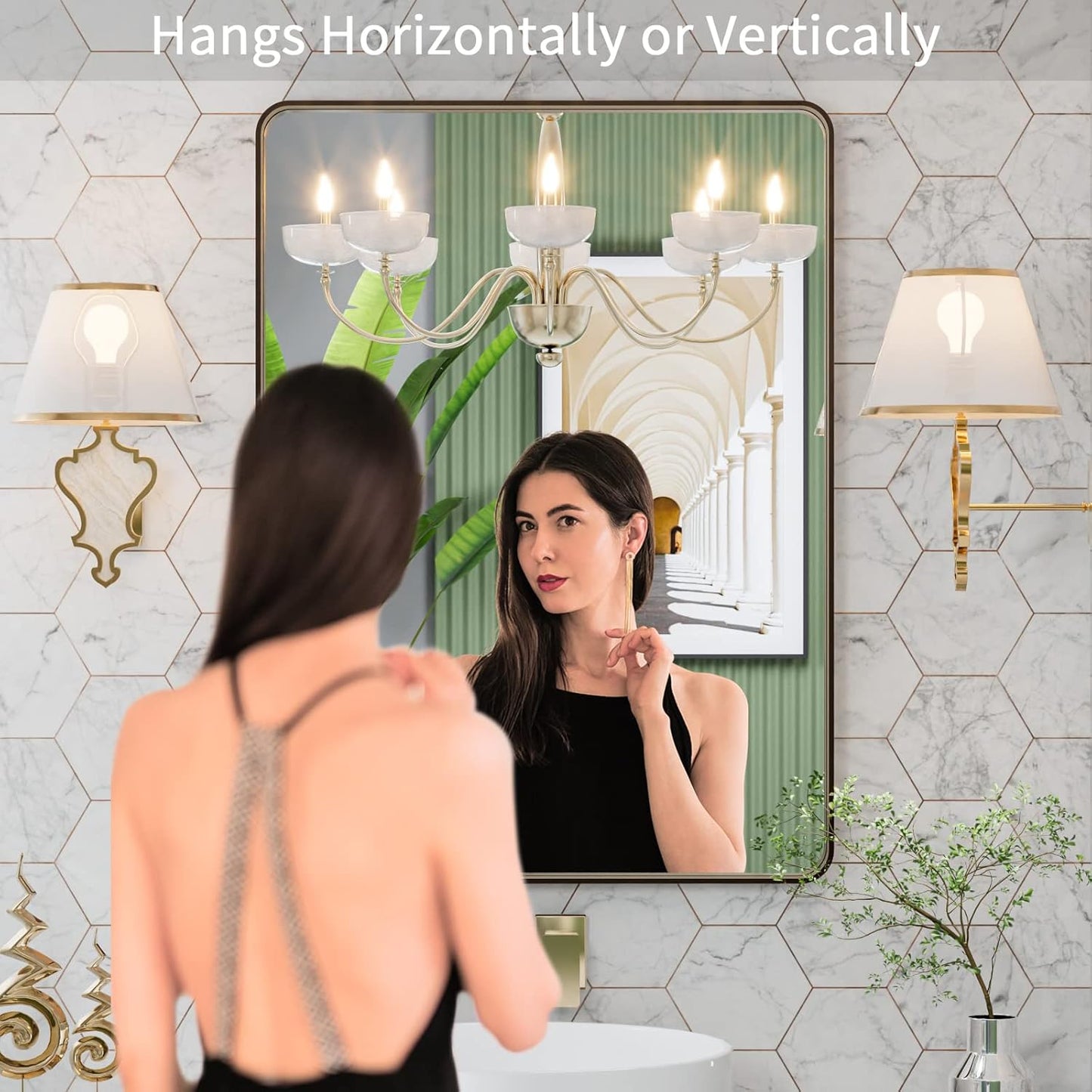 LOAAO Bronze Bathroom Mirror - 20”X30” Rounded Rectangle Design with Anti-Rust Brushed Frame | Versatile Hanging Options