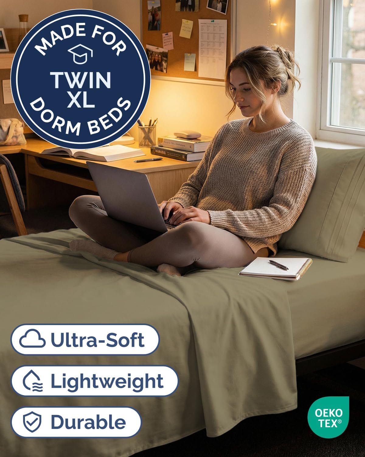 Regine Switzerland Twin XL Sheet Set - Comfy Cooling & Breathable Bedding - Ultra-Soft, Deep Pockets - Khaki