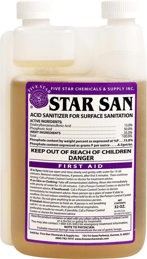 Cooler Keg Star San Cleaner 32oz - No Rinse Food Grade Brewing Sanitizer Rinseless Cleaning Agent for Home Brew, Kegs, Stainless Steel. Acid-based, foaming sanitizer for Beer, Wine, & Mead Equipment
