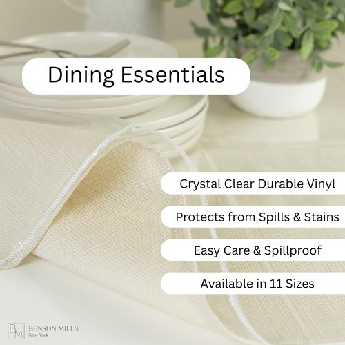 Benson Mills Heavy Duty Crystal Clear Plastic 100% Waterproof Tablecloth Protector, Vinyl PVC Table Cloth, Oil Spill Proof Wipe Clean Table Cover for Dining Tables (60" x 84" Rectangular/Oblong)