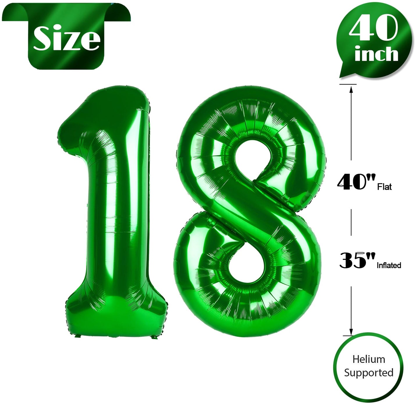 Dark Green Number 18 Balloon 40 Inch, 18th Birthday Party Decorations for Children, Giant 18 Foil Balloon for Party Supplies