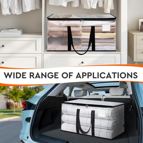 HomeHacks Clear Moving Bags Heavy Duty 4 Pack, Storage Bags with Zipper, Extra Reinforced Handles & Waterproof Packing Boxes for Moving, Camping, Home Organization 93L/24Gal (28.7"x14.2"x14")