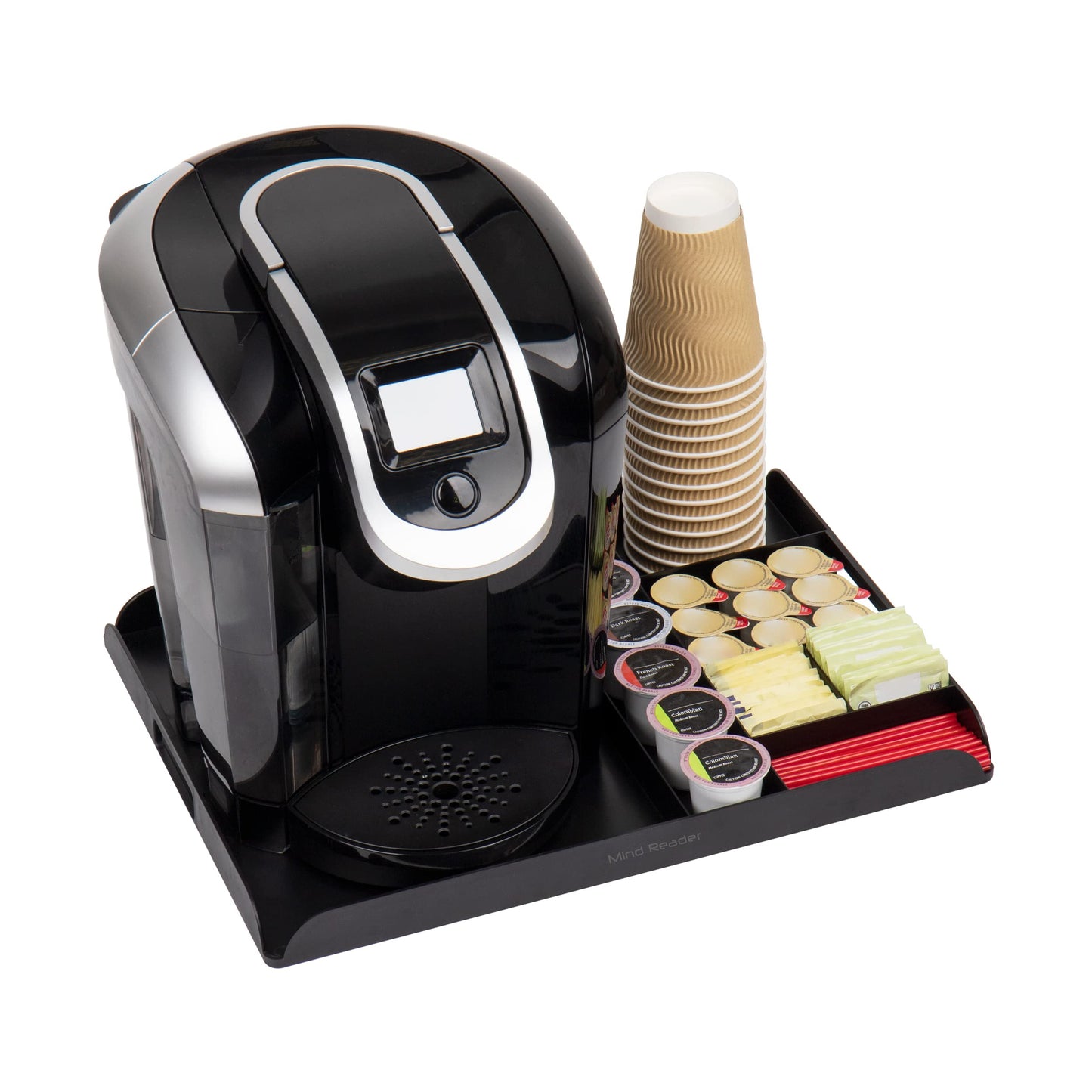 Mind Reader Coffee Station Serving Tray, 7 Pod Capacity Countertop Organizer, Storage, 17.5" L x 13.25" W x 1.25" H, Single, Black