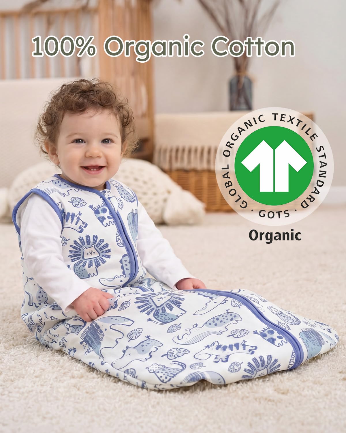Yoofoss Baby Sleep Sack - 1.5 Tog Wearable Blanket for 12-18 Months | Soft Organic Cotton, 2-Way Zipper