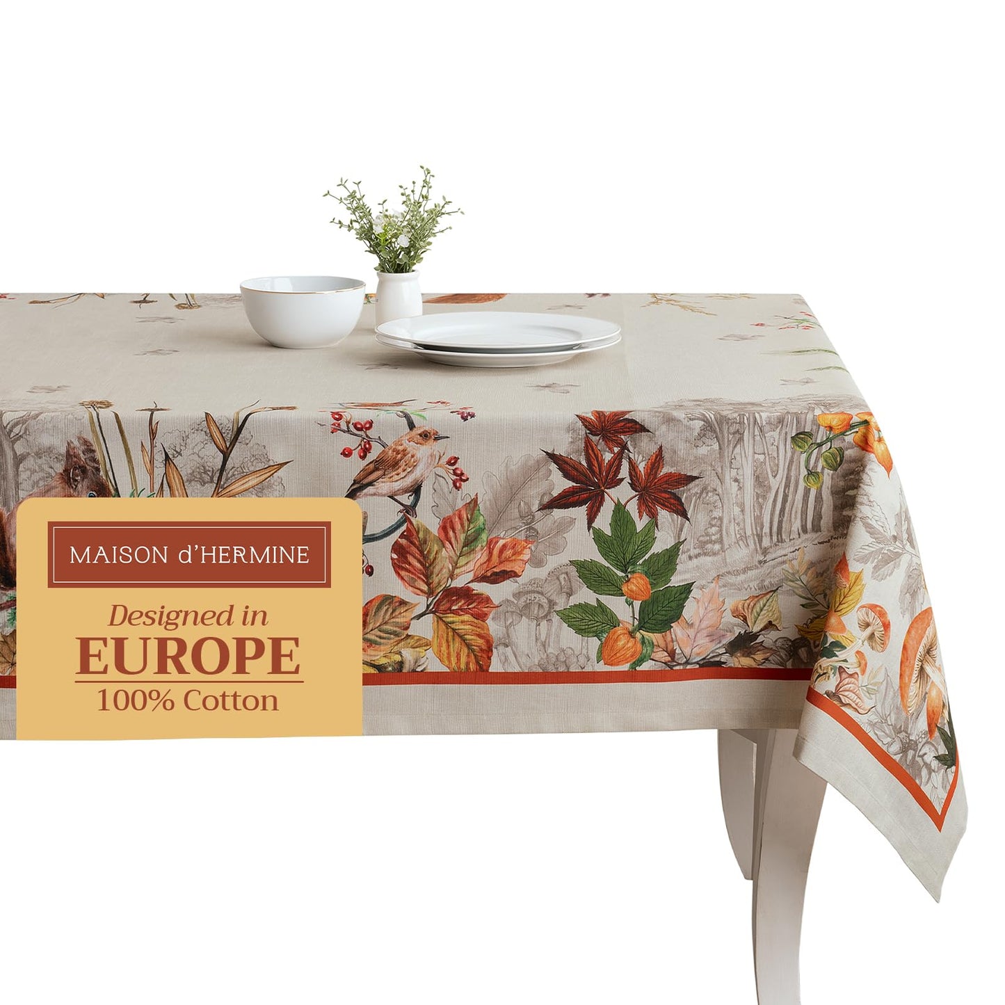 Maison d' Hermine Table Cloth Rectangle Table 100% Cotton 70 x 120 Inches Fall Tablecloth Reusable Everyday Use for Thanksgiving Christmas Decorations Dining Farmhouse Party (Recolte)