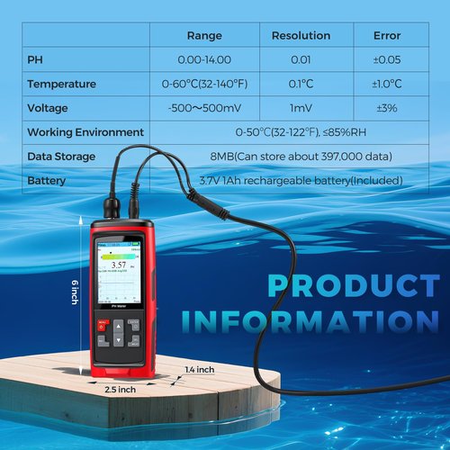 Bonvoisin PH Meter for Water Real-time PH, Temperature, Voltage Measurements in Water with Calibration, Digital PH Tester for Hydroponic Systems, Plant Grow, Pool