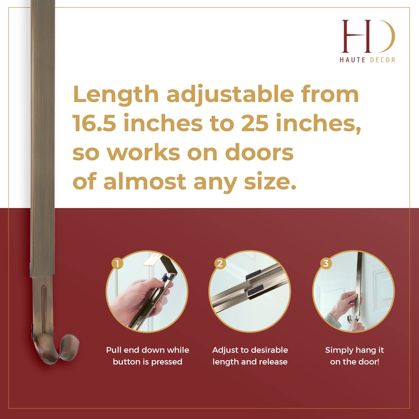 Haute Decor Adjustable Length Wreath Hanger - 20 Lb. Capacity