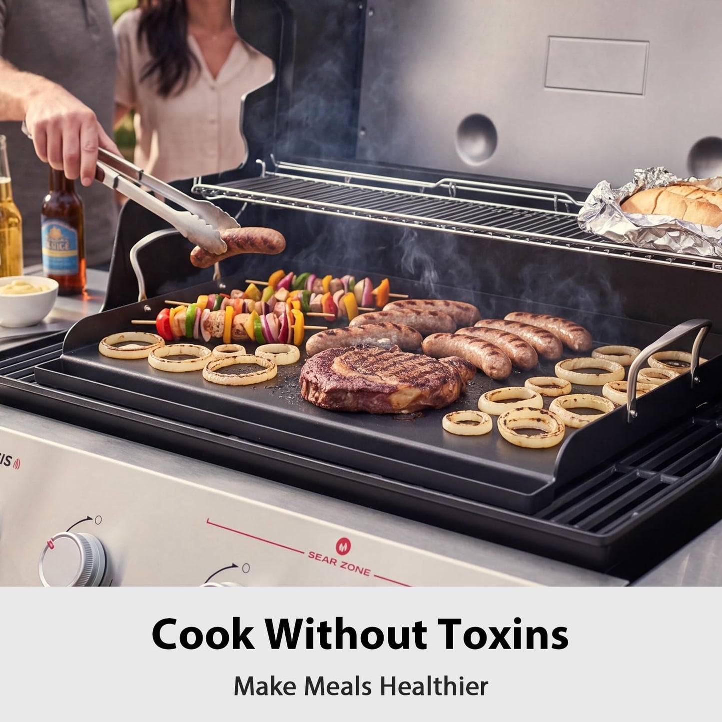Utheer 25" x 16" Pre-Seasoned Nonstick Cast Iron Griddle for Gas & Charcoal Grills – Universal Flat Top with Grease Groove, Reinforced Ridges & High Sidewalls, Great for Parties, Camping & Tailgating