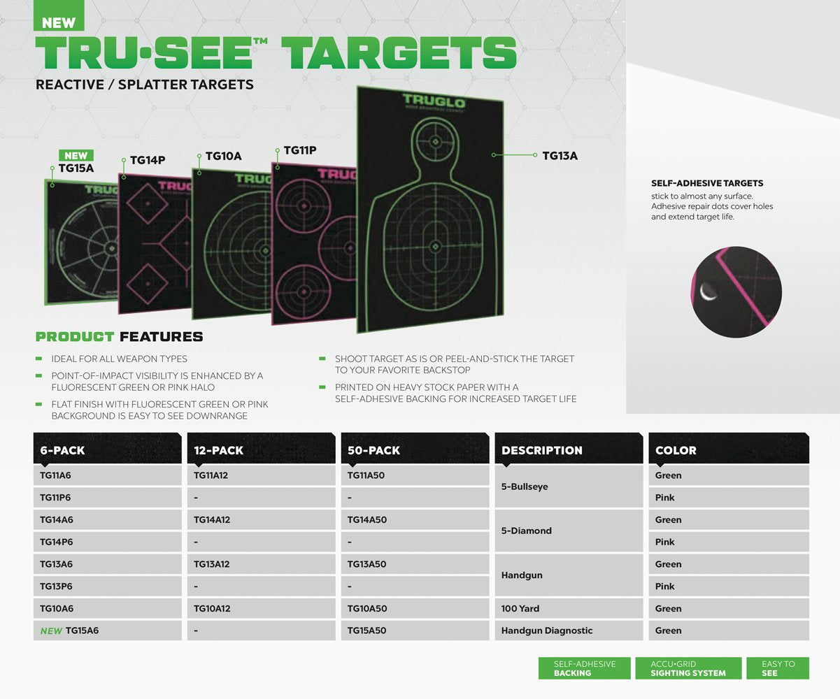 TRUGLO 12X18 Tru-See Bright Fluorescent Self-Adhesive High-Visible Reactive Splatter Handgun Target, 6-Pack/Green