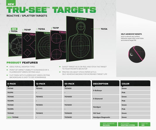 TRUGLO 12X18 Tru-See Bright Fluorescent Self-Adhesive High-Visible Reactive Splatter Handgun Target, 6-Pack/Green