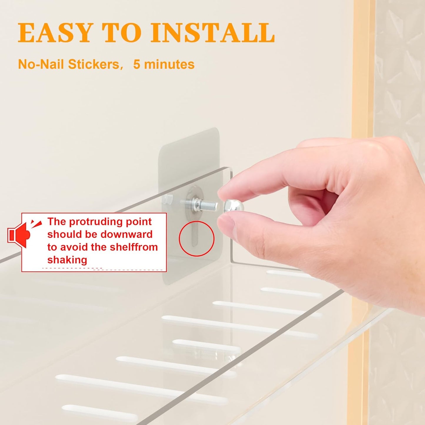 LAZYROSY Floating Shelves - Clear Acrylic Wall-Mounted No Drill Storage | 4 Pack for Bathroom, Kitchen & Living Room
