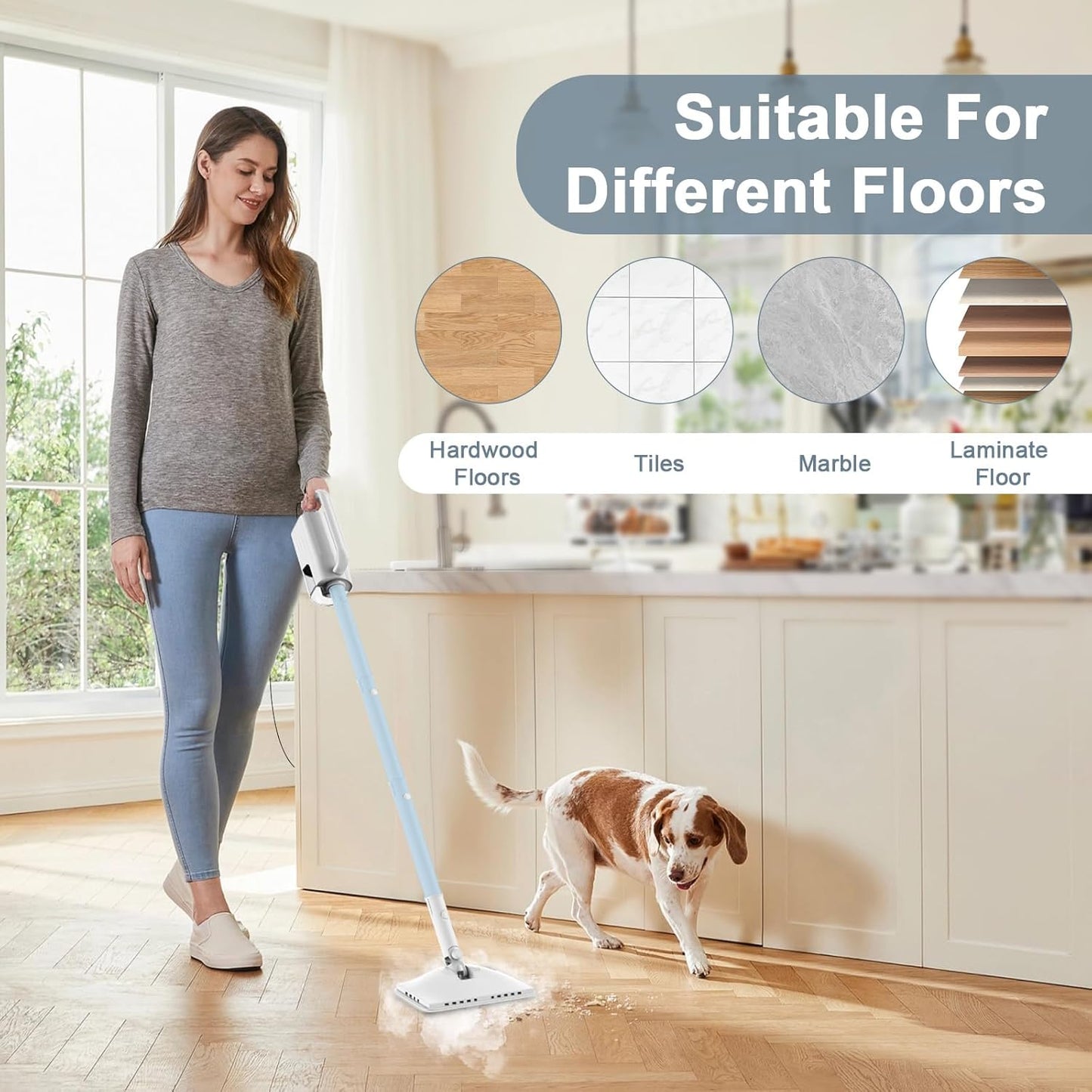 Skiennix 6-in-1 Steam Mop Cleaner - Versatile 2 Modes, 400ML Tank, 23FT Power Cable | Azure Color