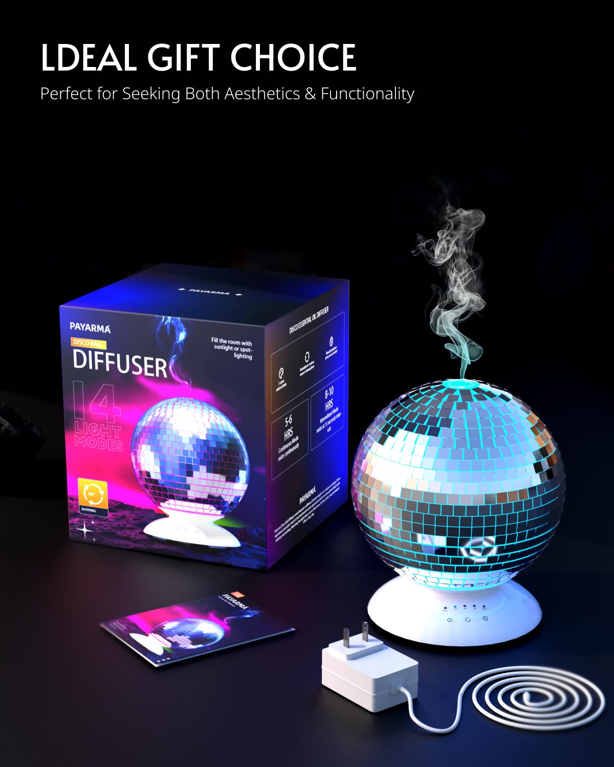 Disco Mirror Ball Diffuser Rotating, 14 Ligth Modes 4 Timer Setting Disco Ball Light Essential Oil Diffuser, Cute Home Disco Ball Decor Great Decoration and Accessories for Disco Party, Room, Office