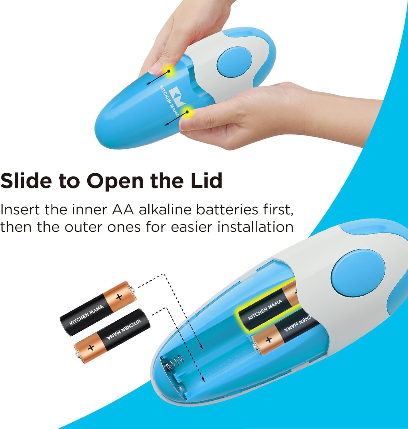 Kitchen Mama Electric Can Opener - Automatic, Hands-Free, Smooth Edge, Food-Safe | Sky Blue