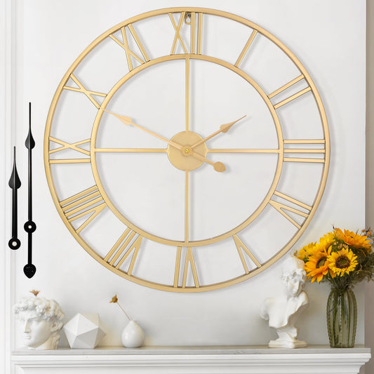Mee 2ou Large Wall Clock for Living Room Decor - 60cm/ 24 Inches Silent Non-Ticking Metal Wall Clocks Battery Operated, Vintage Decorative Modern Wall Clock for Bedroom, Office, Farmhouse Decor