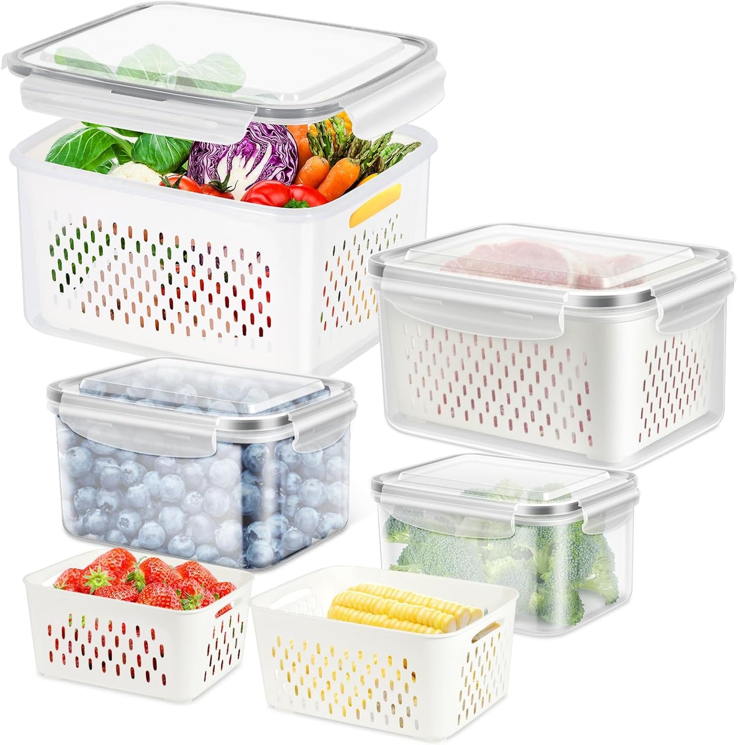 Skiennix 8-Piece Fruit Storage Containers - BPA-Free Plastic with Removable Colander for Fridge