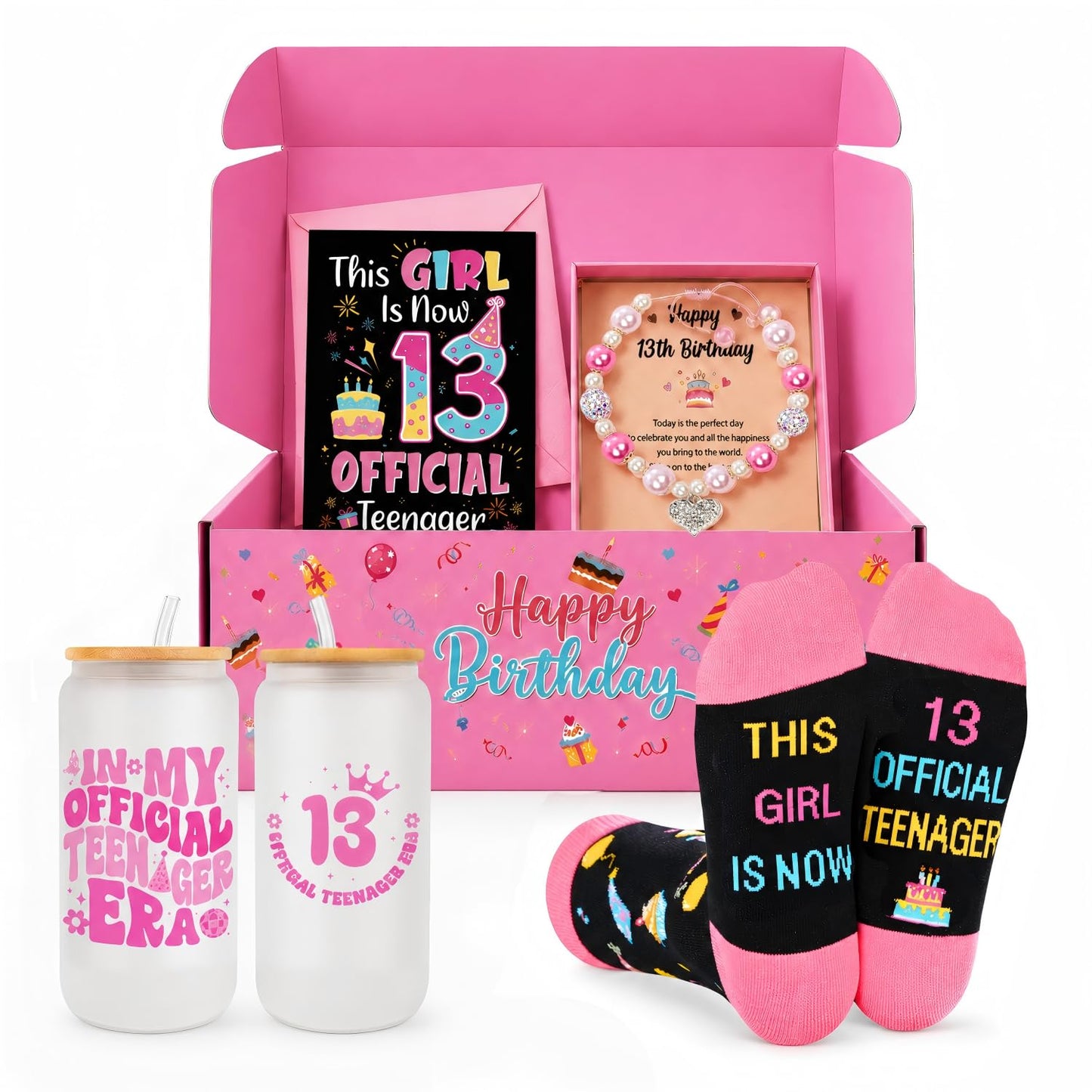 HAPPYPOP 13th Birthday Gifts for Girls - 13 Year Old Girl Birthday Set, Trendy Teen Girl Gifts for Granddaughter