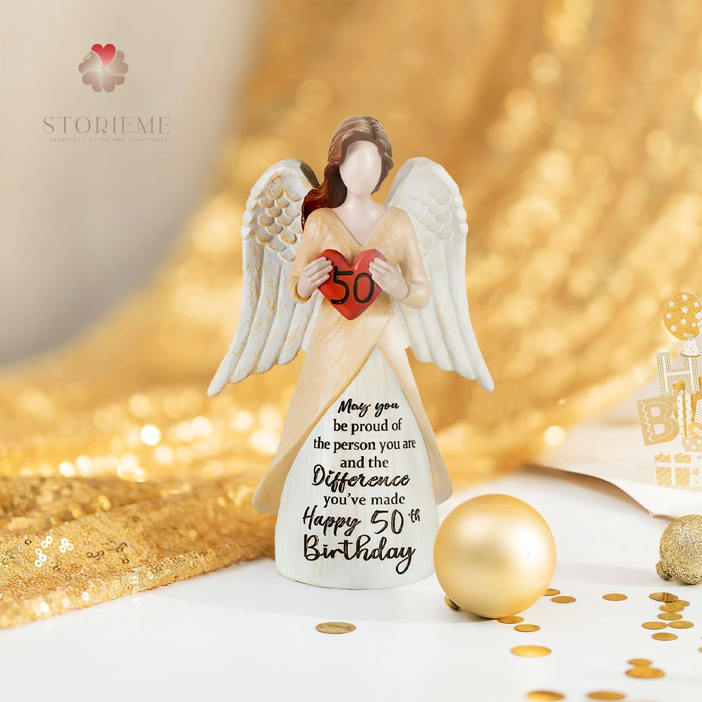 Storieme 50th Birthday Gifts for Her Women: Happy Birthday Gift for Friends Besites Sisters Daughter Mom 50 Year Old Woman Birthday Angel Figurine