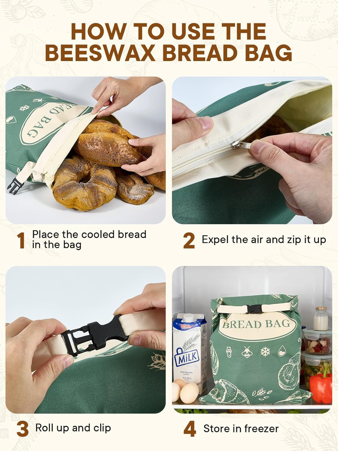 Skiennix Reusable Beeswax Bread Bags - 2 Pack Large 17x13 Inch for Homemade Bread | Freezer Safe Storage