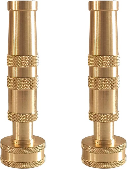 Hourleey Heavy-Duty Brass Hose Nozzle - Adjustable Twist Design with 10 Rubber Washers | 4-Inch, 2-Pack