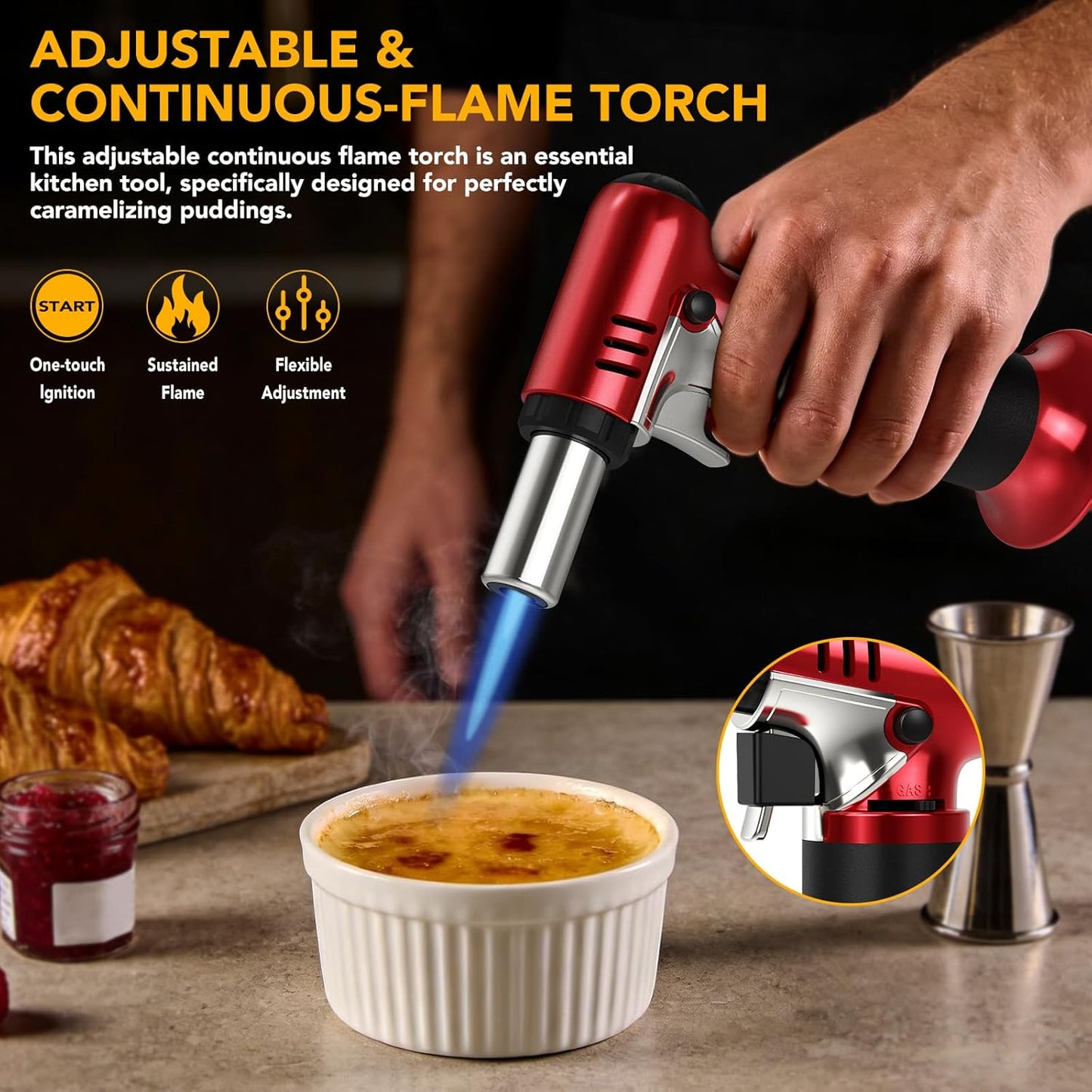 Semlos Butane Torch - Refillable Kitchen Lighter with Safety Lock & Adjustable Flame | Ideal for DIY, Crème Brûlée & Soldering