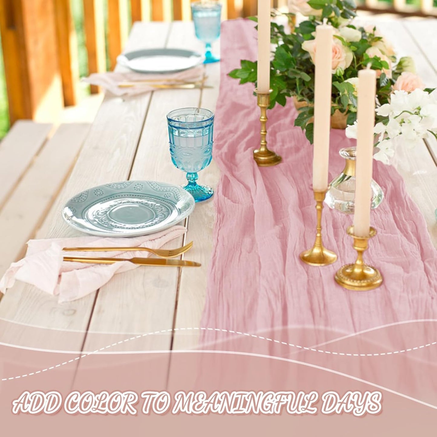 Skiennix 2 Pack Pink Cheesecloth Table Runners - 10Ft Boho Gauze for Weddings & Events | 120 Inches Long